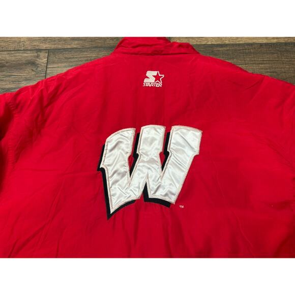 Vintage Wisconsin Badgers Starter Jacket Embroidered Red 1/4 Zip Size Large - Picture 5 of 7